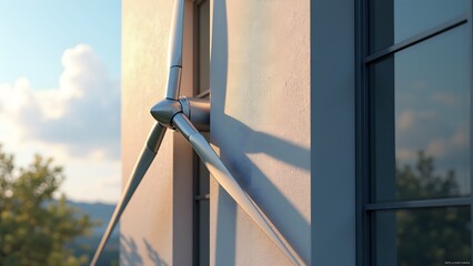 Vertical Wind Turbine Embedded in Building Facade Render