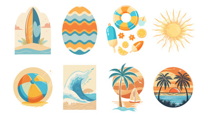Colorful Summer Vacation Icons for Design
