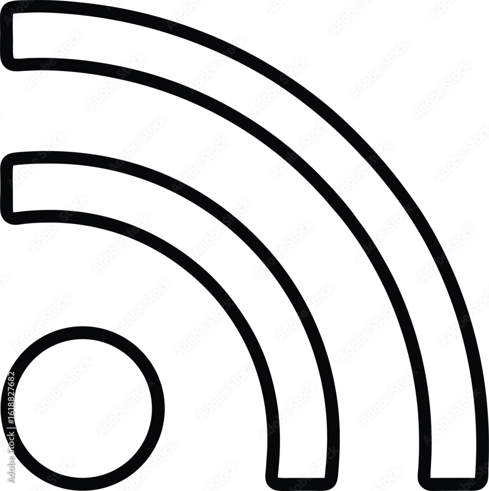 Poster minimal black line icon of an rss feed signal isolated on transparent background
