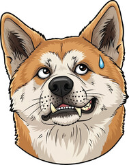Anxious Akita Inu Dog Face - Sweating Worried Canine Head vector 

