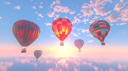 Colorful Pixel Art Hot Air Balloons At Sunrise