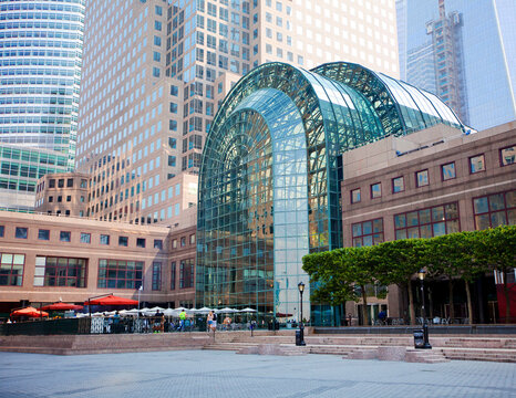 New York City, USA; 3rd August 2012: The Winter Garden entrance to the World Financial Center, the home to international corporations, specifically financial ones are headquatered there.