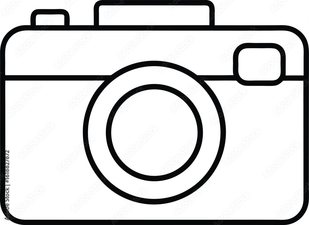 Poster minimal black outline icon of a generic camera isolated on transparent background