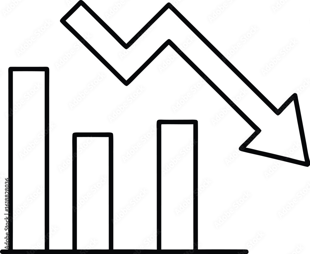 Poster minimal line icon of a trending down arrow isolated on transparent background