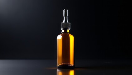  oil drop on dark glass bottle cap with blurred dark background