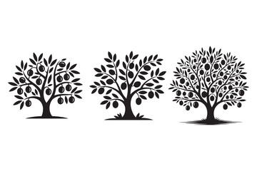 Naklejka premium Stylized fruit trees with leaves and round fruits olive plum