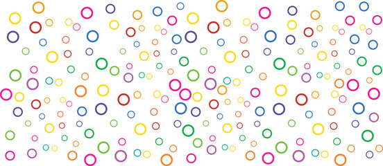 Colorful seamless circle ring pattern on white background, playful multicolor geometric backdrop, perfect for kids design, party  fabric, wrapping paper, and cheerful digital projects.
