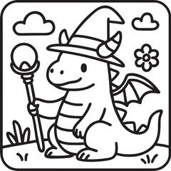 Fantasy Cozy Retreat – Bold Line Art Coloring Page with Magical Elements