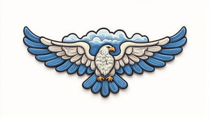 Obraz premium Stylized eagle illustration with wings spread, set against a blue sky background, symbolizing freedom and power.
