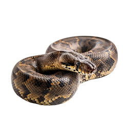 Obraz premium A close-up of a coiled python showcasing intricate scales and vibrant patterns against a clean background.