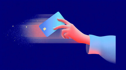 A hand is holding a credit card