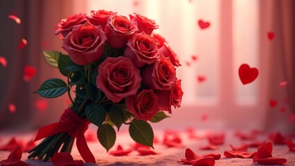 Romantic Rose Bouquet Silhouette Tied with Ribbon