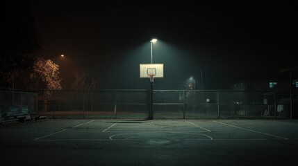 Empty basketball court at night