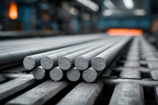 New Steel Rods Awaiting Processing inside a Metal Fabrication Facility