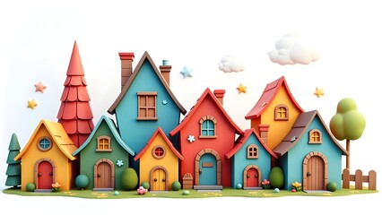 Collection of Colorful Cartoon Houses on White Background