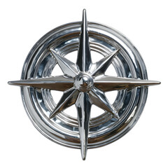 Shiny chrome compass rose isolated on transparent background
