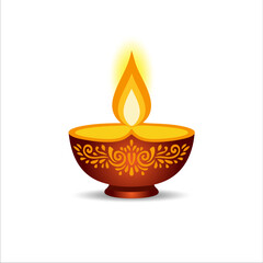 Elegant Decorative Diya Lamp with Glowing Flame – Diwali Festival Vector