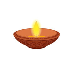 diya vecto rTraditional Oil Diya Lamp with Flame on White Background – Vector Illustration