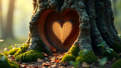 Heart Silhouette Carved into Realistic Tree Trunk Texture