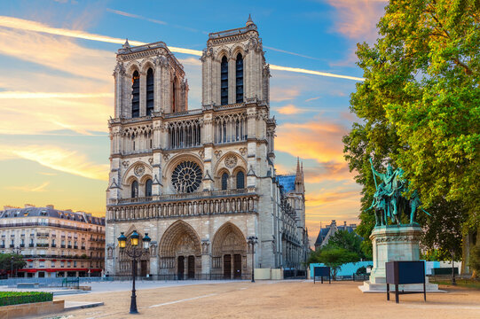 Famous Notre-Dame Cathedral, front view, Paris, France
