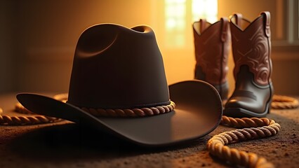 Classic Cowboy Hat and Boots Silhouette with Rope Detail