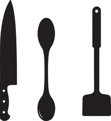 kitchen tools vector in silhouette on white background