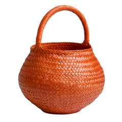 Terracotta woven basket with handle isolated on transparent background