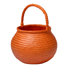 Terracotta woven basket with handle isolated on transparent background