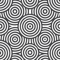 Fototapeta premium Abstract seamless pattern with black swirling circles, a retro geometric texture design for fabric or wallpaper