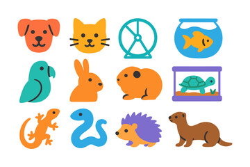Colorful flat design pet icons for animal lovers