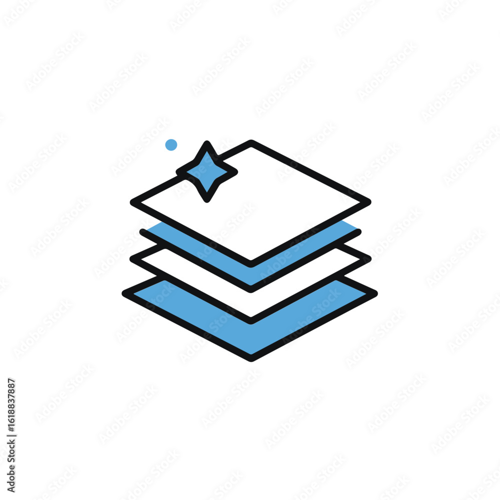 Poster layers icon of a clean stack with a shining star.