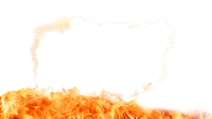 Fiery frame border with empty center isolated on a transparent background