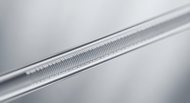 Highresolution imaging of a fiber Bragggrating inscription line on a photosensitive fiber revealing periodic refractive index modulation patterns.