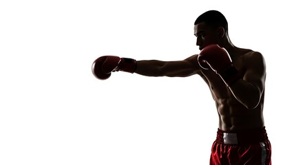 Boxer throwing punch silhouette isolated on white background