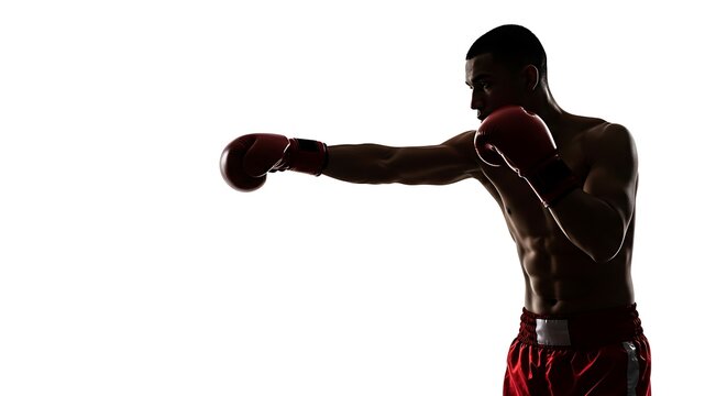 Boxer throwing punch silhouette isolated on white background