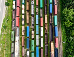 Obraz premium High-angle view of many train cars