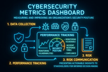 Cybersecurity Metrics Dashboard Infographic with Real-Time Threat Analytics and Risk Visualization for Security Operations