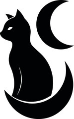 Minimalist Black Cat Silhouette With Crescent Moo