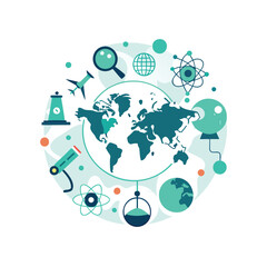 Vector art of global science and technology concept isolated on white background