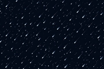 Seamless dark pattern of glowing meteor icons streaking diagonally across a starry night sky