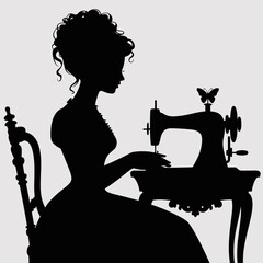 Elegant Silhouette of a Seamstress with Sewing Machine