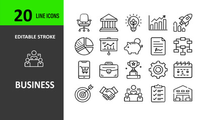 Business and Finance web icons in line style 20 set