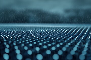 Obraz premium A close-up view of a textured surface with droplets of water, creating a mesmerizing pattern under a rainy atmosphere.