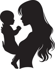 Minimalist Mother Holding Baby Silhouette Vector