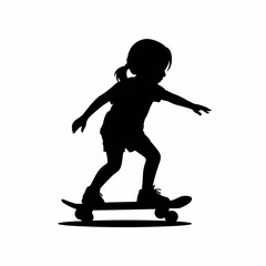 Skateboarding Child Silhouette on White Background