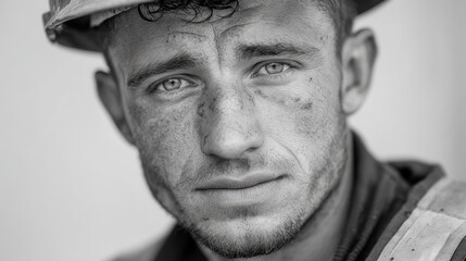 handsome hard worker people portrait at concstruction site, no logos, no brands