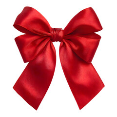 Vibrant red satin bow isolated on transparent background