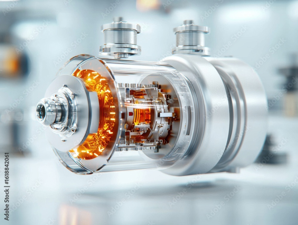 Poster engineer mechanical simulation concept. futuristic vacuum tube with intricate circuitry and glowing 