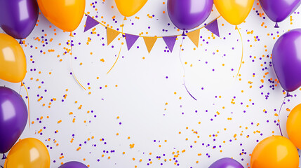 Orange purple flags garland on the confetti concept for a party
