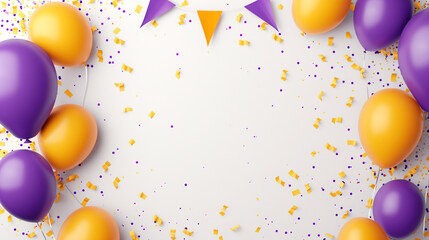 Orange purple flags garland on the confetti concept for a party